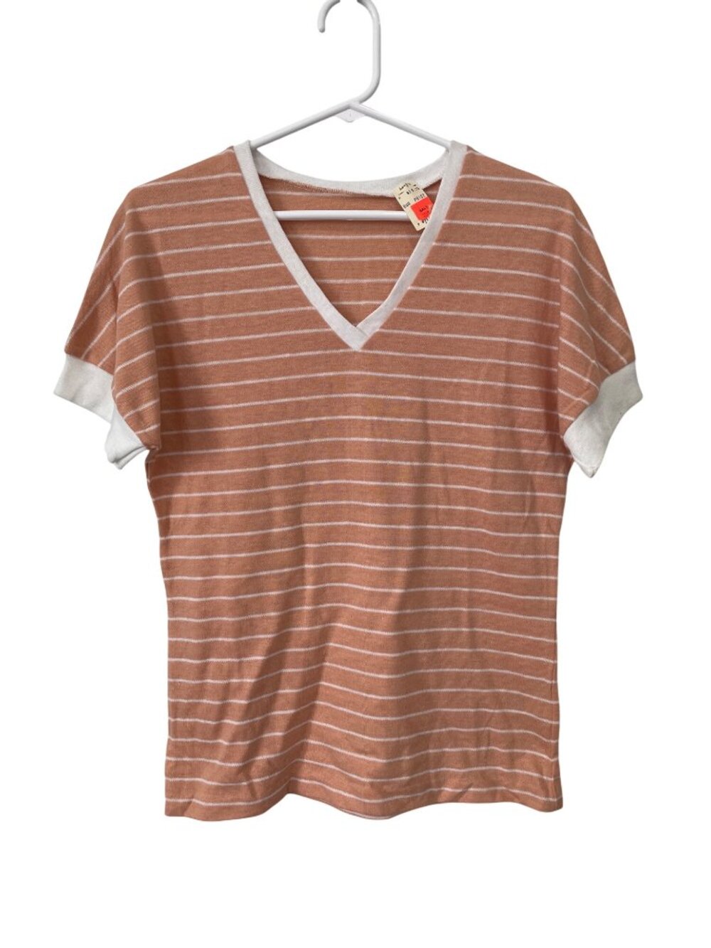 VTG 80s Paddle & Saddle Top Medium Striped V Neck Short Sleeve Deadstock NEW